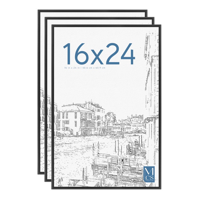 MCS Original Poster Frame 16x24 Black Lightweight Vertical & Horizontal Wall Hanging Large Picture Frame for Posters, Art Prints & Gallery Wall (3-Pack) - Image 1