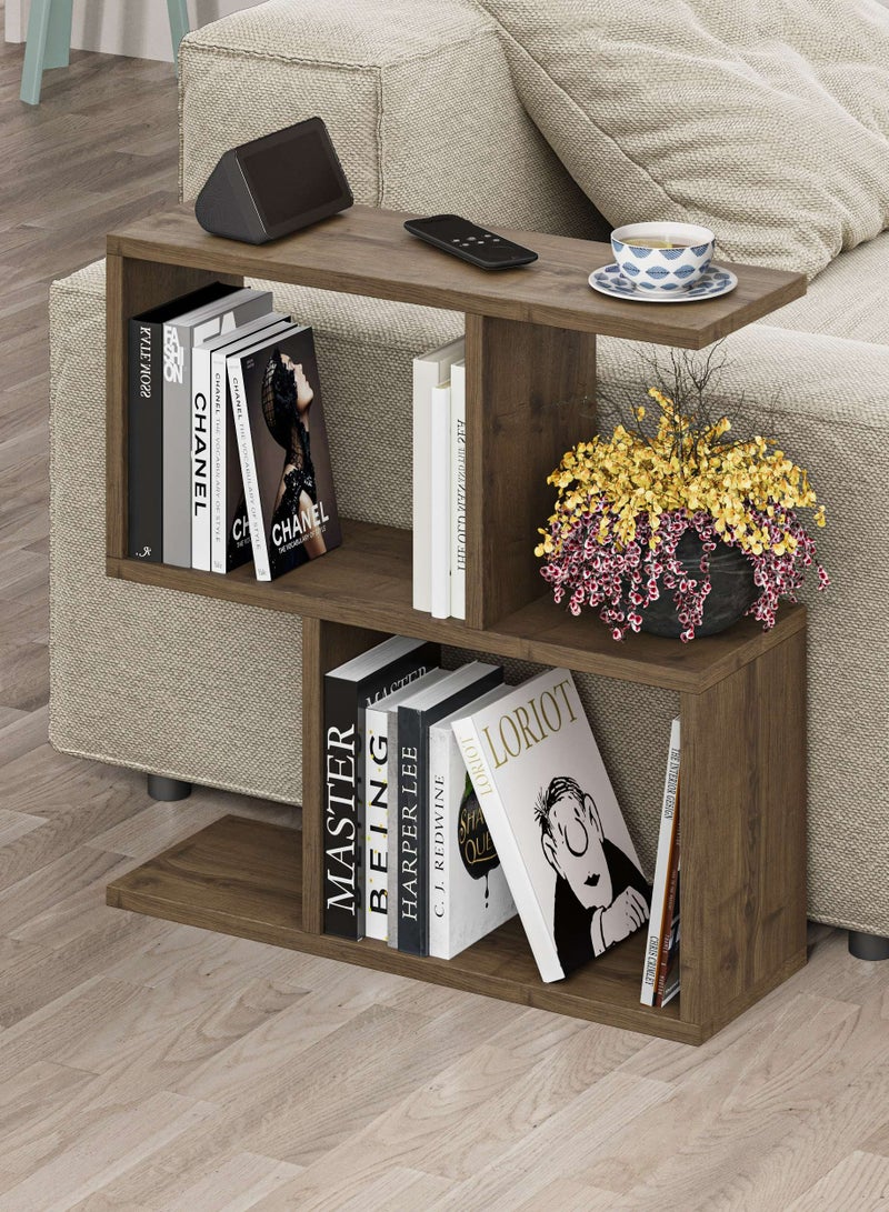 Mourah Home Homemania 2 Tier Storage End Side Table | Versatile C Table | 60X60X19.5Cm | Shelves Organizer | Office Living Room | End Desk Stand Display (Brown)- 2 Years Warranty - Image 2