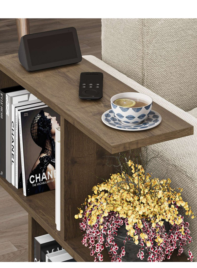 Mourah Home Homemania 2 Tier Storage End Side Table | Versatile C Table | 60X60X19.5Cm | Shelves Organizer | Office Living Room | End Desk Stand Display (Brown)- 2 Years Warranty - Image 4