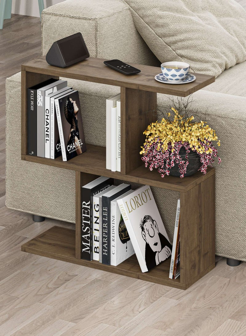 Mourah Home Homemania 2 Tier Storage End Side Table | Versatile C Table | 60X60X19.5Cm | Shelves Organizer | Office Living Room | End Desk Stand Display (Brown)- 2 Years Warranty - Image 1