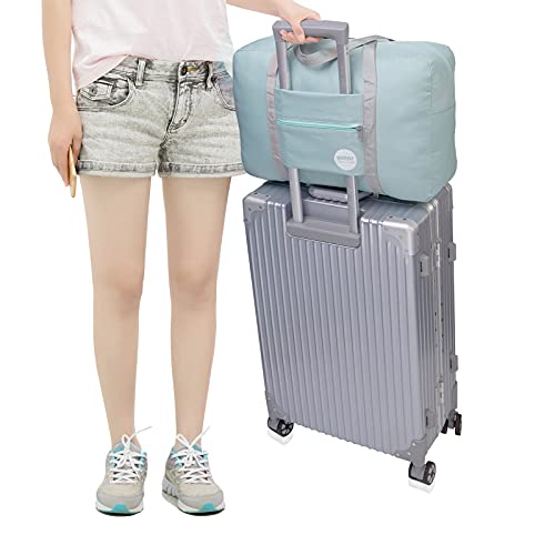 WANDF Foldable Travel Duffel Bag Luggage Sports Gym Water Resistant Nylon (Mint Green) - Image 5