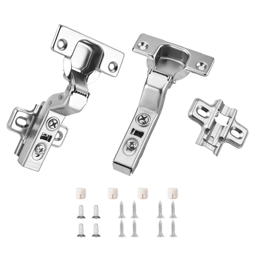 Luokim 4 Pack 2 Pairs Frameless Soft Close Inset Cabinet Hinges, European Hinges for Cabinets, Concealed Kitchen Cabinet Hinges Adjustable 35mm Cup Two-Hole Square Mounting Plate Nickel Plated Finish - Image 4