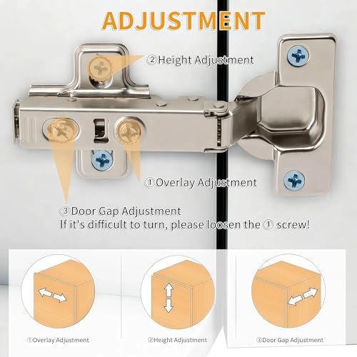 Luokim 4 Pack 2 Pairs Frameless Soft Close Inset Cabinet Hinges, European Hinges for Cabinets, Concealed Kitchen Cabinet Hinges Adjustable 35mm Cup Two-Hole Square Mounting Plate Nickel Plated Finish - Image 3