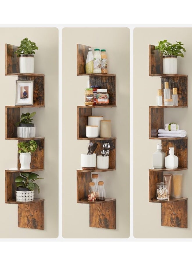 Chase Up Corner Shelf, 5-Tier Floating Wall Shelf with Zigzag Design, Bookshelf, Rustic Brown ULBC72BX - Image 2