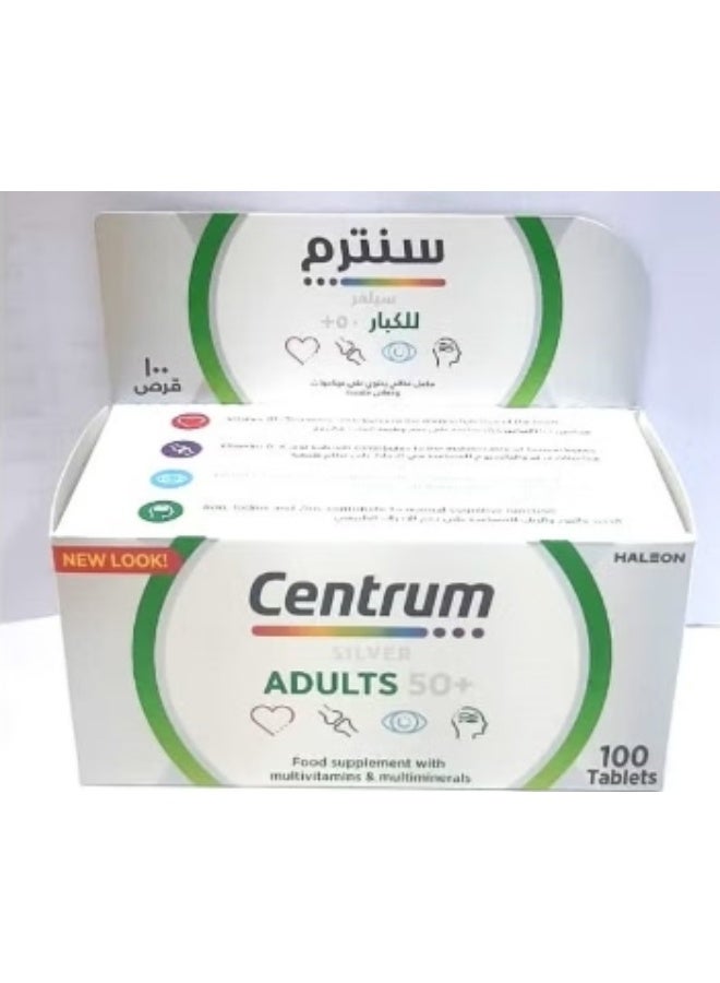 فايزر مكمل غذائي سنتروم سيلفر للبالغين من سن 50 عامًا فما فوق مع الفيتامينات والمعادن المتعددة، 100 قرص