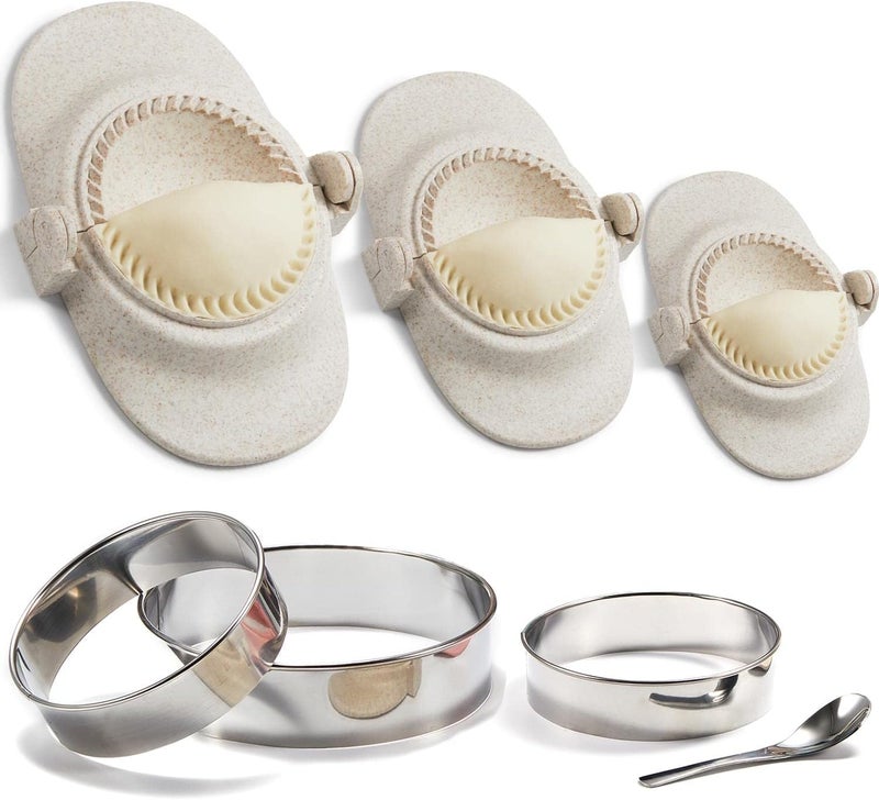 MUMSUNG Dumpling Maker, Empanadas press mold maker Set with Dough Cutter, Dumpling Mold Set for Pierogi, Pastelitos, Calzone, Turnovers, Chinese Dumpling White 3sizes (4"+3"+2.6") - Image 1