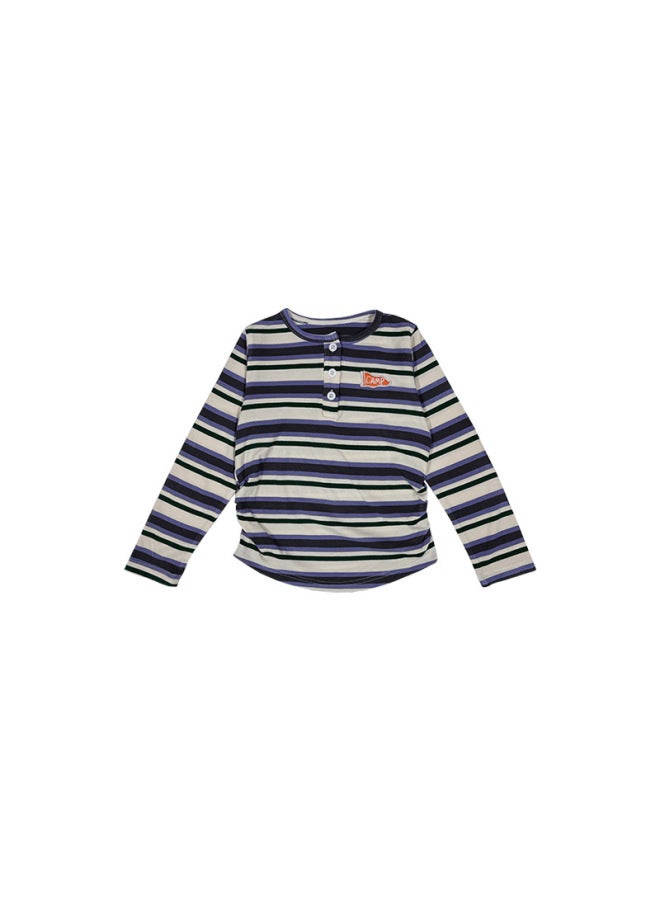 Girls' Long-sleeved T-shirt  Spring Style Children's Striped Top Girls' Retro Slim-fit Base Shirt One-piece