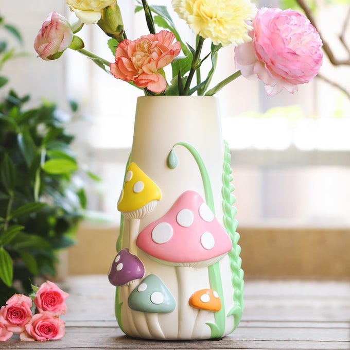 PASTEL MUSHROOMS VASE FOR FLOWER 8INCHTALL RAINBOW FUNKY MUSHROOM DECOR ECLECTIC VASES FOR FLOWERS UNIQUE COLORFUL DECORATIVE VASE CUTE ROOM DECOR AESTHETIC