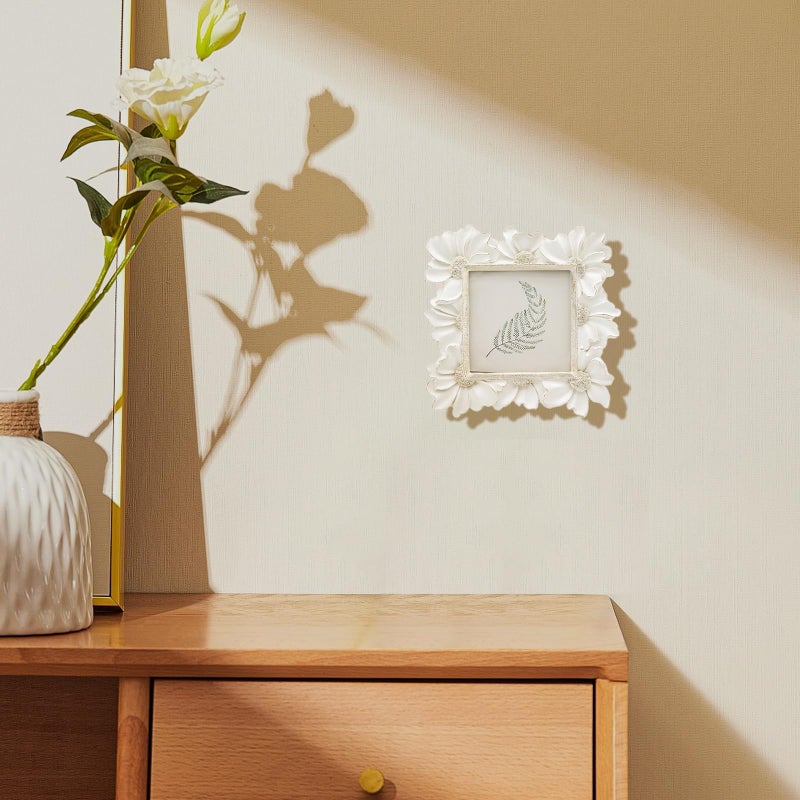 YULINK 4x4 Small Vintage Picture Frame  Tiny Antique White Ornate Square Photo Frame  for Tabletop and Wall Display  Decorative Floral Design Retro Home Decor  Old Fashioned Photo Gallery Art - Image 3