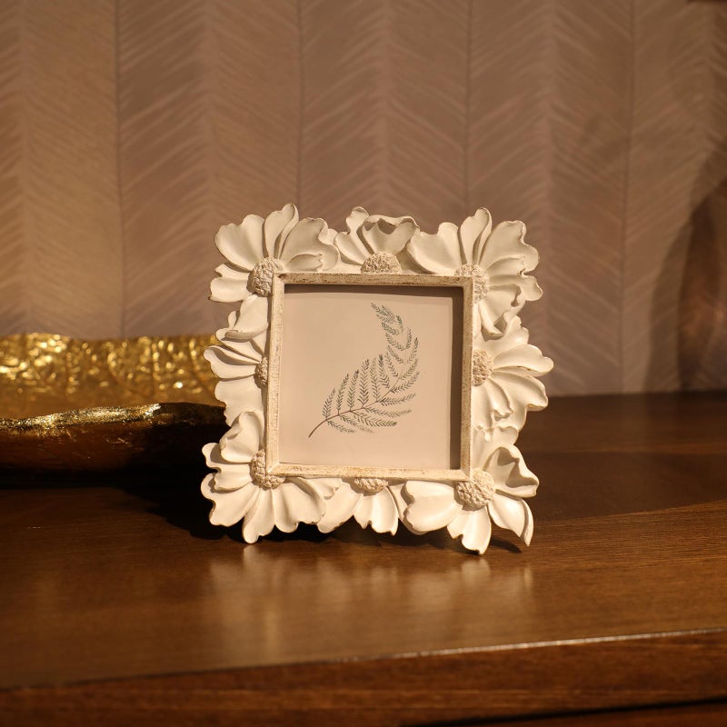 YULINK 4x4 Small Vintage Picture Frame  Tiny Antique White Ornate Square Photo Frame  for Tabletop and Wall Display  Decorative Floral Design Retro Home Decor  Old Fashioned Photo Gallery Art - Image 2