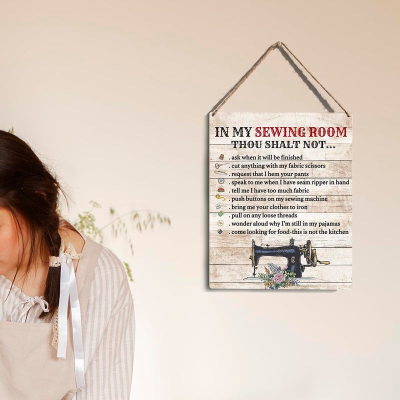 YCYD In My Sewing Room Wall Art Sewing Supplies Home Decor Wall Decor for Sewing Lovers gifts Wooden Hanging Sign Gift for Sewing Room Store Home Decor 10x8 In - Image 4