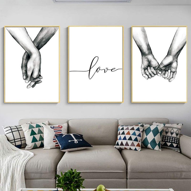 Kiddale 16"x20" Love and Hand in Hand Wall Art Canvas Print Poster,Simple Fashion Black and White Couples Sketch Art Line Drawing Decor for Home Living Room Bedroom Office(Set of 3 Unframed) - Image 4