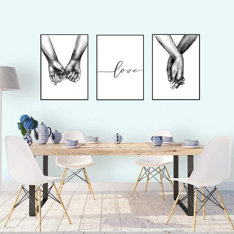 Kiddale 16"x20" Love and Hand in Hand Wall Art Canvas Print Poster,Simple Fashion Black and White Couples Sketch Art Line Drawing Decor for Home Living Room Bedroom Office(Set of 3 Unframed) - Image 1