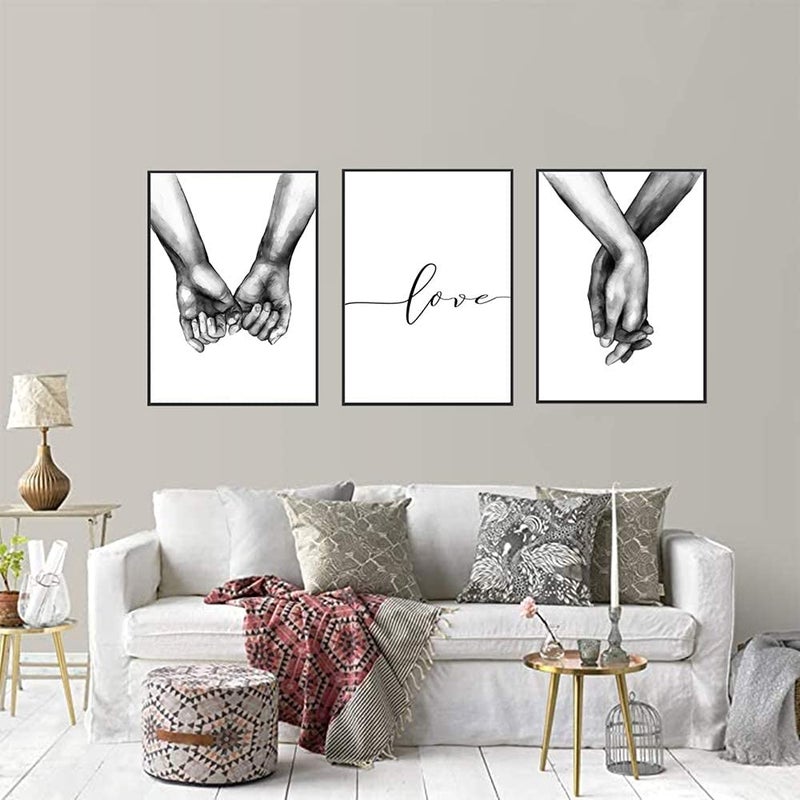 Kiddale 16"x20" Love and Hand in Hand Wall Art Canvas Print Poster,Simple Fashion Black and White Couples Sketch Art Line Drawing Decor for Home Living Room Bedroom Office(Set of 3 Unframed) - Image 3