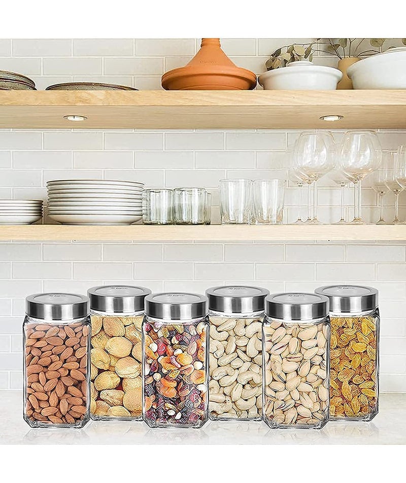 BE BENIGN Piramal Square Glass jar with Airtight See Through Steel LidCanister Jar for Kitchen Item Storage Pasta Grains Dal Tea Sugar Pickle Jar Container Kitchen jar Set Leakproof Lid800mlset of 4 - Image 2