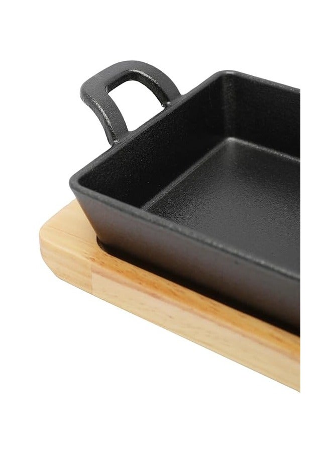 مقلاة من الحديد الزهر مربعة الشكل مقاس 12.5 سم مع مقابض جانبية و قاعدة خشبية | صينية للتحمير و الطبخ و الشواء من الحديد المصبوب أمنة للاستخدام في الفرن - Image 4