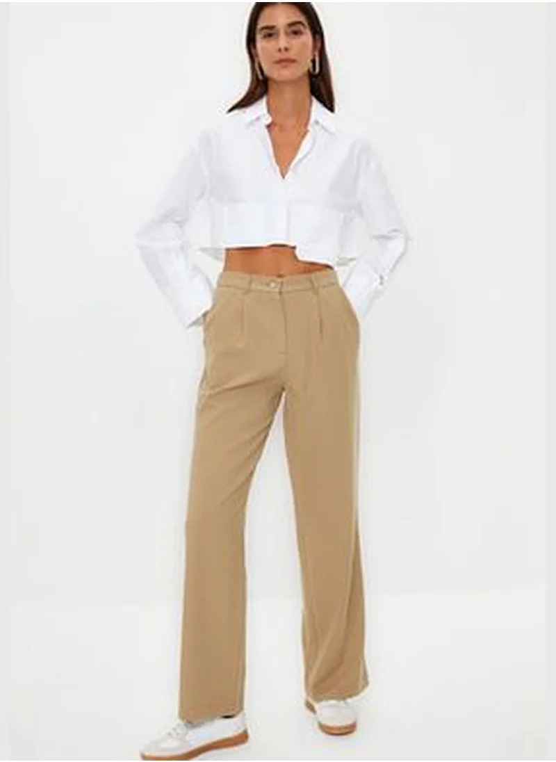 trendyol Mink Straight Cut Woven Trousers with Elastic Waist