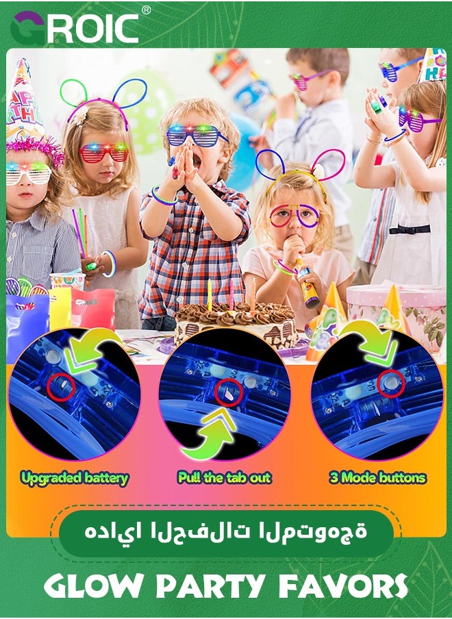 GROIC - 130 PCS Glow in The Dark Party Favors, Glow Party Supplies with 10 Party Glasses, 100 Glow Sticks, 8 Finger Lights, 12 Glow Bracelets Neon Glasses for Glow Party, Carnival, Concert, Birthday - Image 1