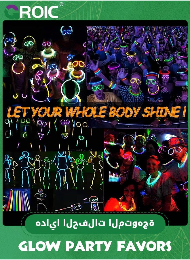 GROIC - 130 PCS Glow in The Dark Party Favors, Glow Party Supplies with 10 Party Glasses, 100 Glow Sticks, 8 Finger Lights, 12 Glow Bracelets Neon Glasses for Glow Party, Carnival, Concert, Birthday - Image 1