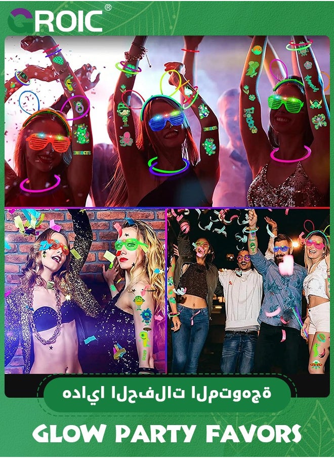 GROIC - 130 PCS Glow in The Dark Party Favors, Glow Party Supplies with 10 Party Glasses, 100 Glow Sticks, 8 Finger Lights, 12 Glow Bracelets Neon Glasses for Glow Party, Carnival, Concert, Birthday - Image 1