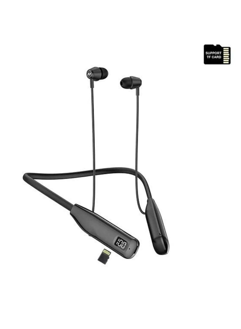Haino Teko HN110 Bluetooth Neck Band Earphone 110 Hours Music With High Bass Sound Quality Super Clear Mic and Support TF Card_Black - Image 1