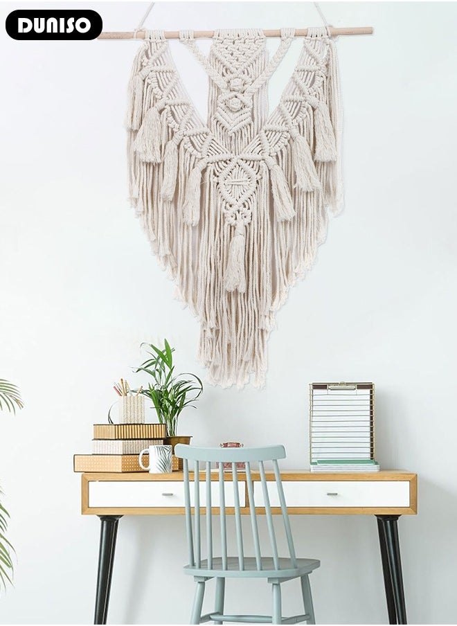 DUNISO Macrame Wall Hanging, Hand Woven Boho Tapestry, Home Wall Decor, Geometric Woven Hanging Tapestry with Long Tassel for Bedroom Living Room Apartment Wedding Party  - Image 3