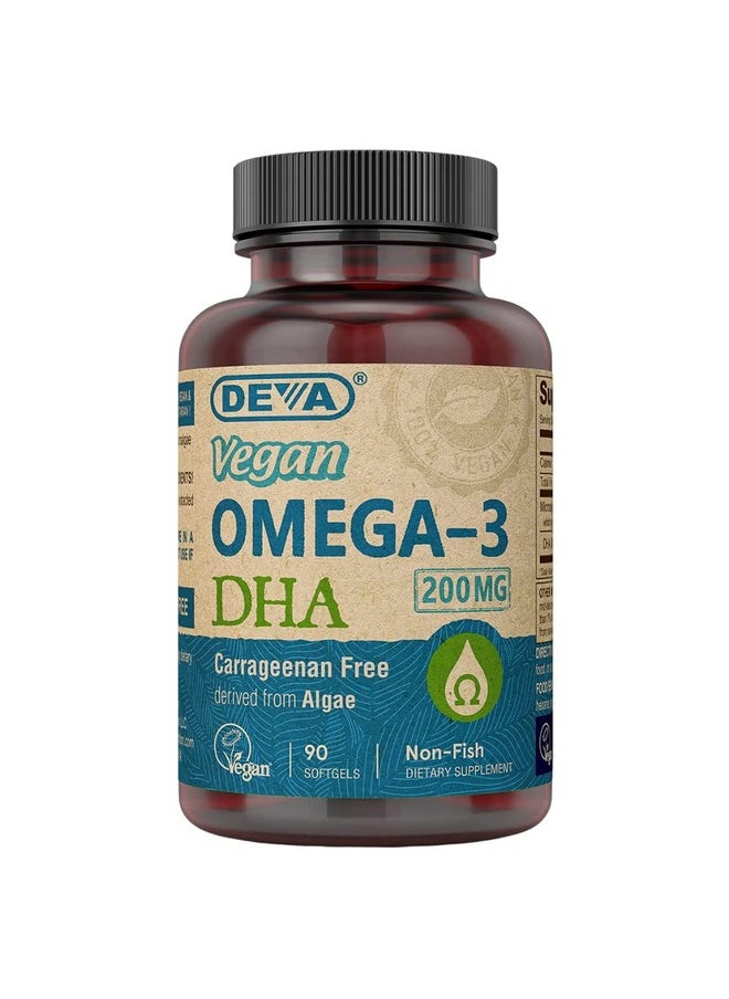 Deva DEVA Vegan Omega-3 DHA Supplement, Once-Per-Day Softgel 200 MG, Carrageenan Free, Gelatin Free, Non-Fish, Algae Oil, Omega-3 Fatty Acids - 90 Softgels  - Image 1