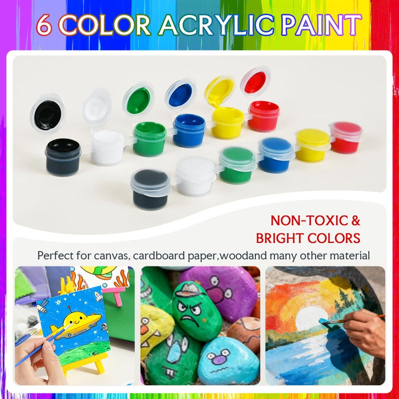 Stuffygreenus 24 Pack Mini Easel Painting Set Mini Acrylic Paint Kit Valentines Day Gifts Includes Canvas Panels Wooden Easels Paint Strips Brushes Palettes Aprons & Carrying Bags for DIY Crafts Group Activities - Image 5