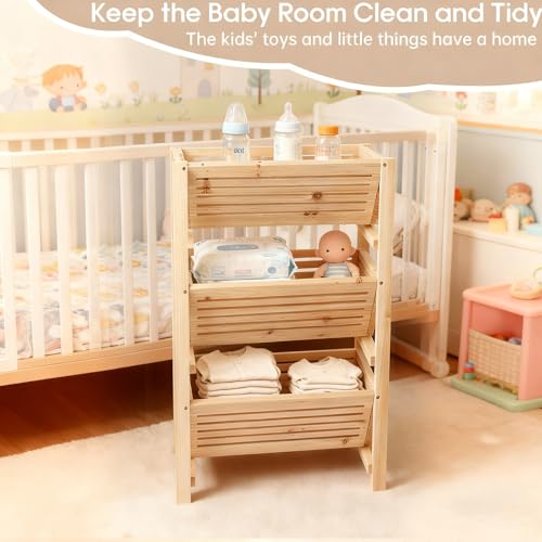 LEJITEKK Potato Onion Storage Rack, 3-Tier Stackable Wooden Bins for Pantry Cabinet, Ventilated Vegetable Organizer with Baskets, Fruit Produce Bread Holder for Kitchen Shelf, Fir Wood - Image 5