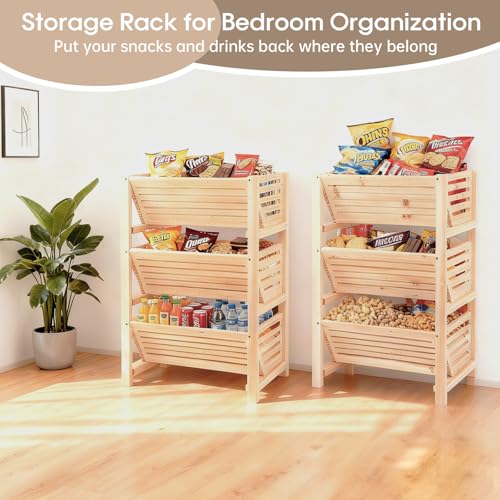 LEJITEKK Potato Onion Storage Rack, 3-Tier Stackable Wooden Bins for Pantry Cabinet, Ventilated Vegetable Organizer with Baskets, Fruit Produce Bread Holder for Kitchen Shelf, Fir Wood - Image 4