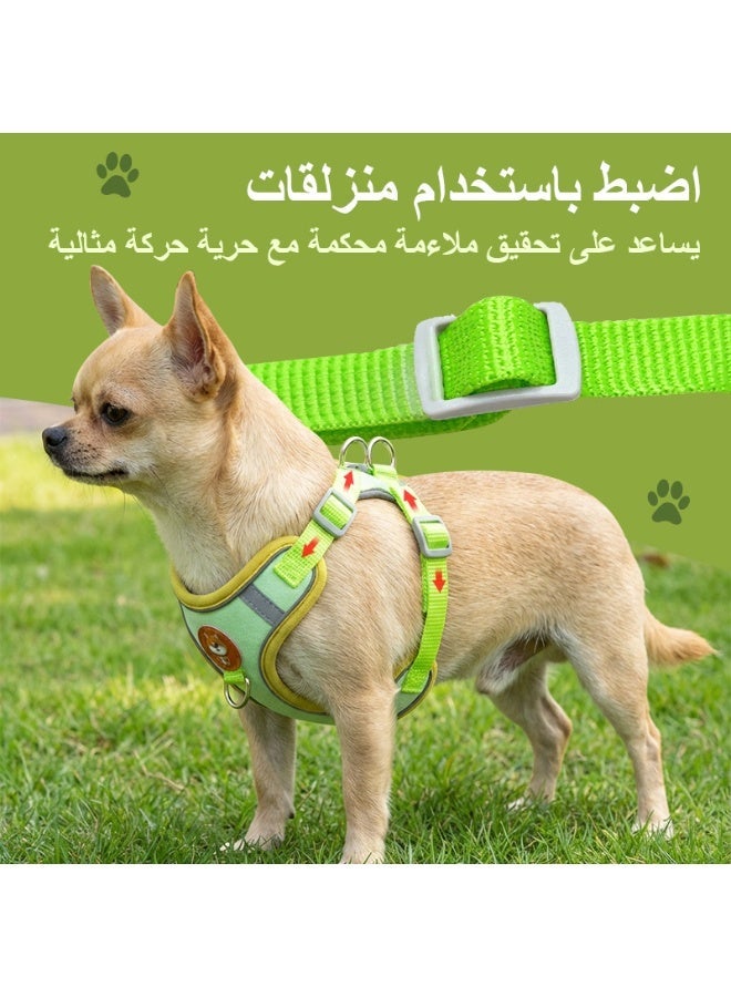 لابيت حزام كلب مع مقود بطول 1.5 متر للمشي، حزام صدر قابل للتعديل مع شرائط عاكسة للكلاب الصغيرة أو المتوسطة أو الكبيرة (أخضر) - Image 3