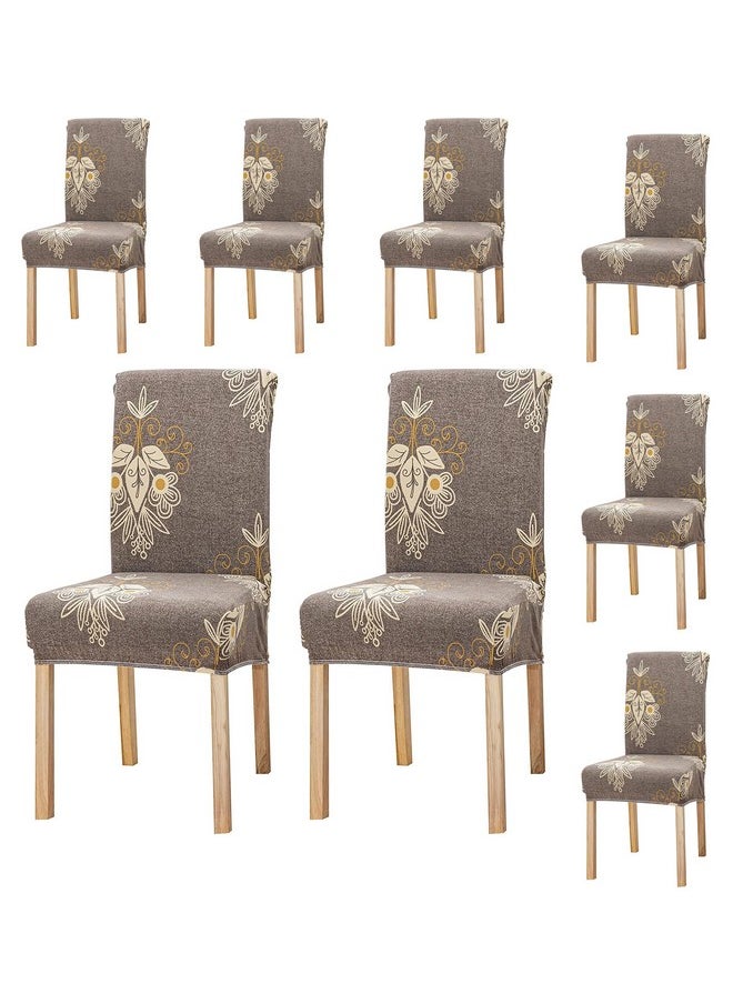 Styleys Styleys Polyester Printed Washable Elastic Dining Chair Cover Slipcovers (Set of 8 Beige Brocade, SD127)  - Image 1