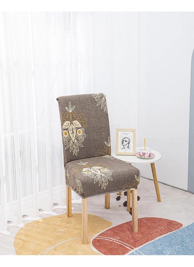 Styleys Styleys Polyester Printed Washable Elastic Dining Chair Cover Slipcovers (Set of 8 Beige Brocade, SD127)  - Image 2