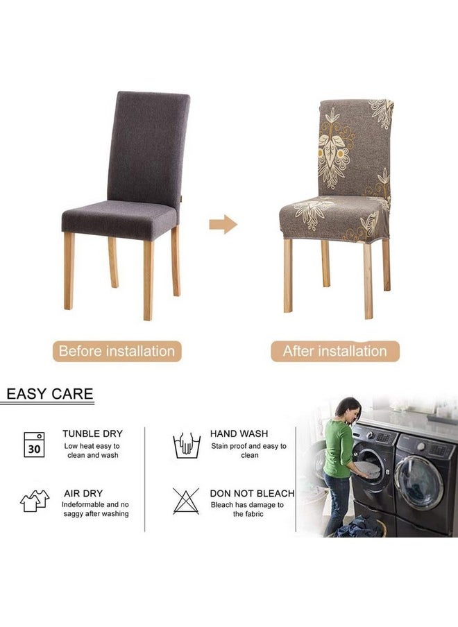 Styleys Styleys Polyester Printed Washable Elastic Dining Chair Cover Slipcovers (Set of 8 Beige Brocade, SD127)  - Image 4