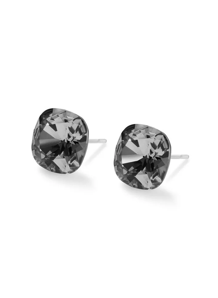 Seona Seona Sophia 10mm Cushion Cut Crystal Earrings – Hypoallergenic Stud Earrings for Women, Tarnish‑Free Stainless Steel Jewelry for Sensitive Ears - Silver Night