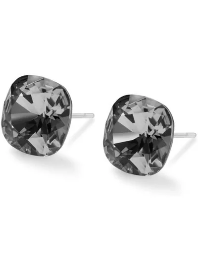 Seona Seona Sophia 10mm Cushion Cut Crystal Earrings – Hypoallergenic Stud Earrings for Women, Tarnish‑Free Stainless Steel Jewelry for Sensitive Ears - Silver Night