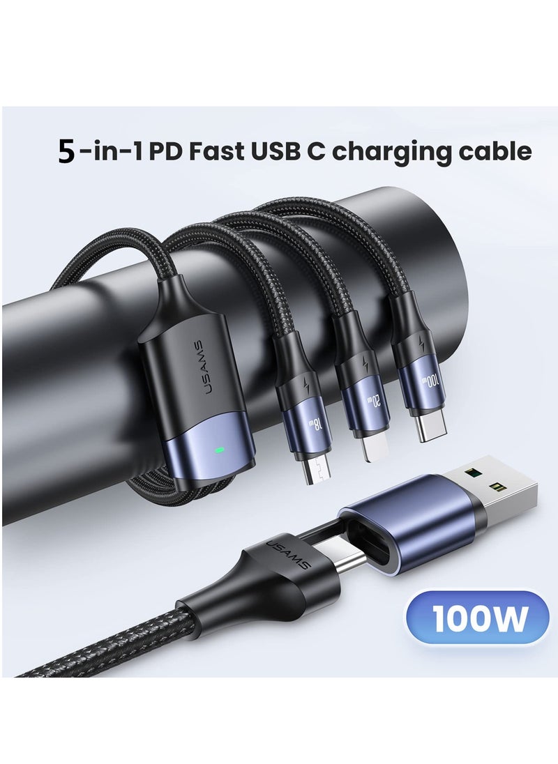 100W USB C to Multi Charging Cable, QC 5A 2-in-1 USB A to C PD Port and 3-in-1 Braided Fast Charging Cord, with Type C/Micro Connectors, Universal Sync Charger Adapter for Laptop/Tablet/Phone