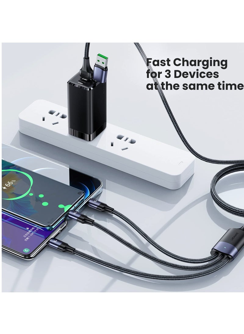 100W USB C to Multi Charging Cable, QC 5A 2-in-1 USB A to C PD Port and 3-in-1 Braided Fast Charging Cord, with Type C/Micro Connectors, Universal Sync Charger Adapter for Laptop/Tablet/Phone