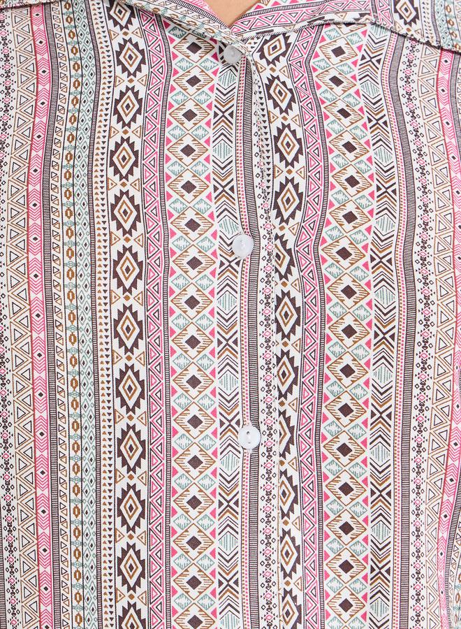 Styli Geometric Print Button Down Shirt with Long Sleeves - Image 3