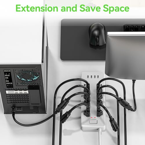ecjtu Power Extension Cord 0.5FT/6Inch(2 Pack), Short 3 Prong Electric Extension Cable Outlet Saver, Single Outlet, Heavy Duty, Waterproof, Flexible, 16 AWG, 13A 125V, Extender Wires with 15 Cable Ties - Image 3