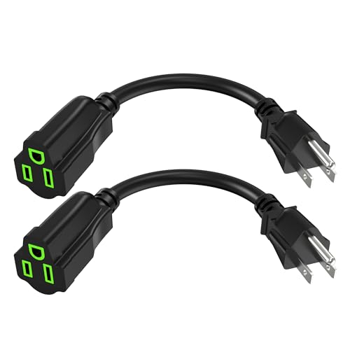 ecjtu Power Extension Cord 0.5FT/6Inch(2 Pack), Short 3 Prong Electric Extension Cable Outlet Saver, Single Outlet, Heavy Duty, Waterproof, Flexible, 16 AWG, 13A 125V, Extender Wires with 15 Cable Ties - Image 1