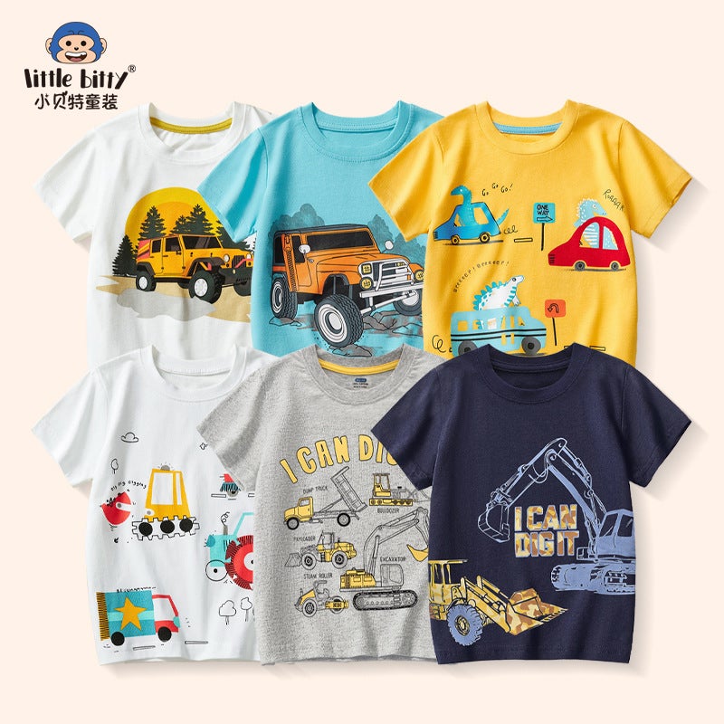 Boys T-Shirt Summer Cartoon Excavator Short Sleeve T-Shirt Boys Cotton T-Shirt Short Sleeve Top 2025 Style - Image 1