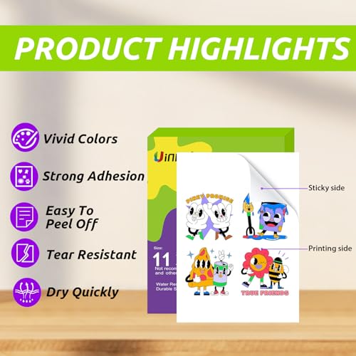 Uinkit Printable Premium Vinyl Sticker for Inkjet Printer 11x17 inch 10Sheets Matte White Sticker Paper Waterproof Adhesive Vivid Colors - Image 2