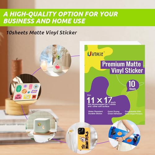 Uinkit Printable Premium Vinyl Sticker for Inkjet Printer 11x17 inch 10Sheets Matte White Sticker Paper Waterproof Adhesive Vivid Colors - Image 4
