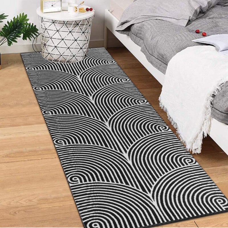 Tiffasea Woven Runner Rug 2'x6', Machine Washable Indoor Outdoor Rugs Cotton Reversible Hallway Runner Rug Entryway Carpet Runner for Living Room/Laundry/Bathroom/Bedroom(Black and White) - Image 4