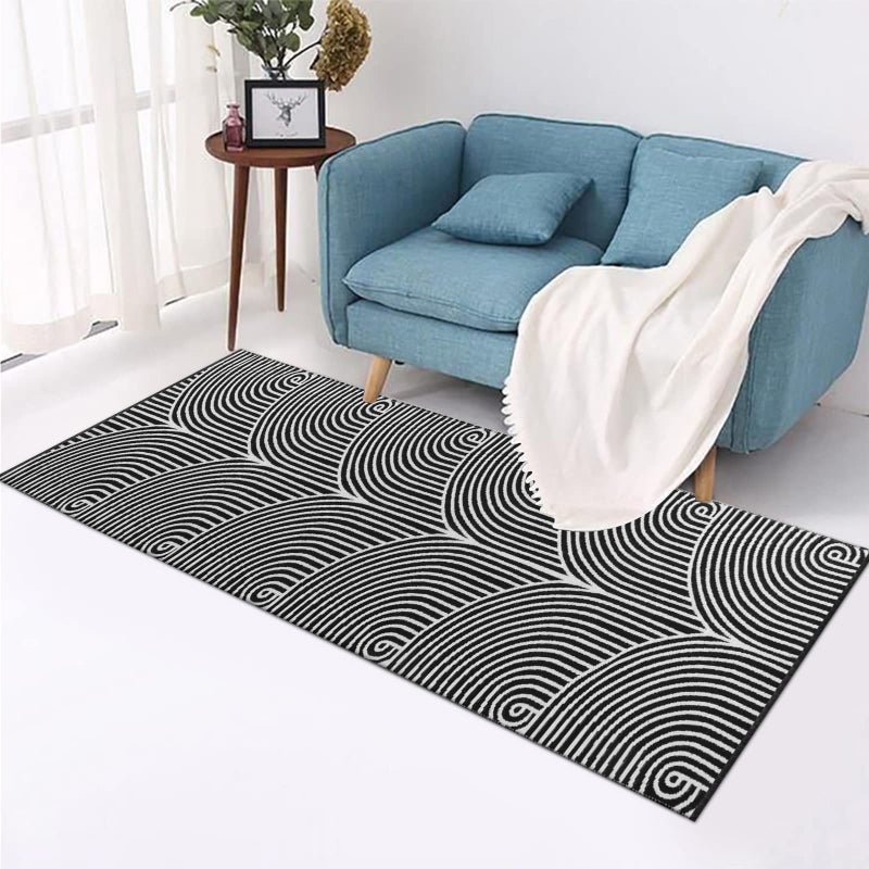 Tiffasea Woven Runner Rug 2'x6', Machine Washable Indoor Outdoor Rugs Cotton Reversible Hallway Runner Rug Entryway Carpet Runner for Living Room/Laundry/Bathroom/Bedroom(Black and White) - Image 5