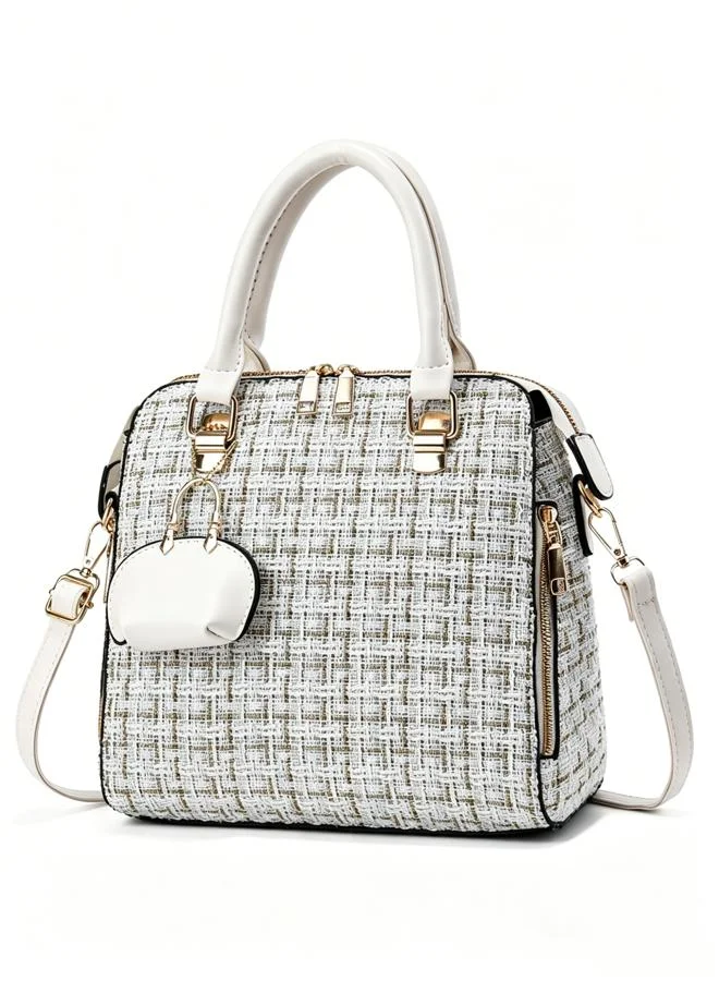 Take Two Beige Tweed Shoulder Bag with Mini Pouch