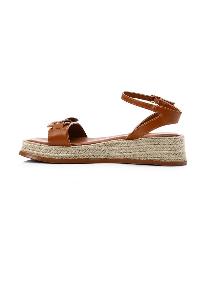 Camel Buckle Closure Wedge Sandals