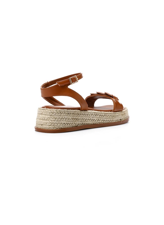 Camel Buckle Closure Wedge Sandals