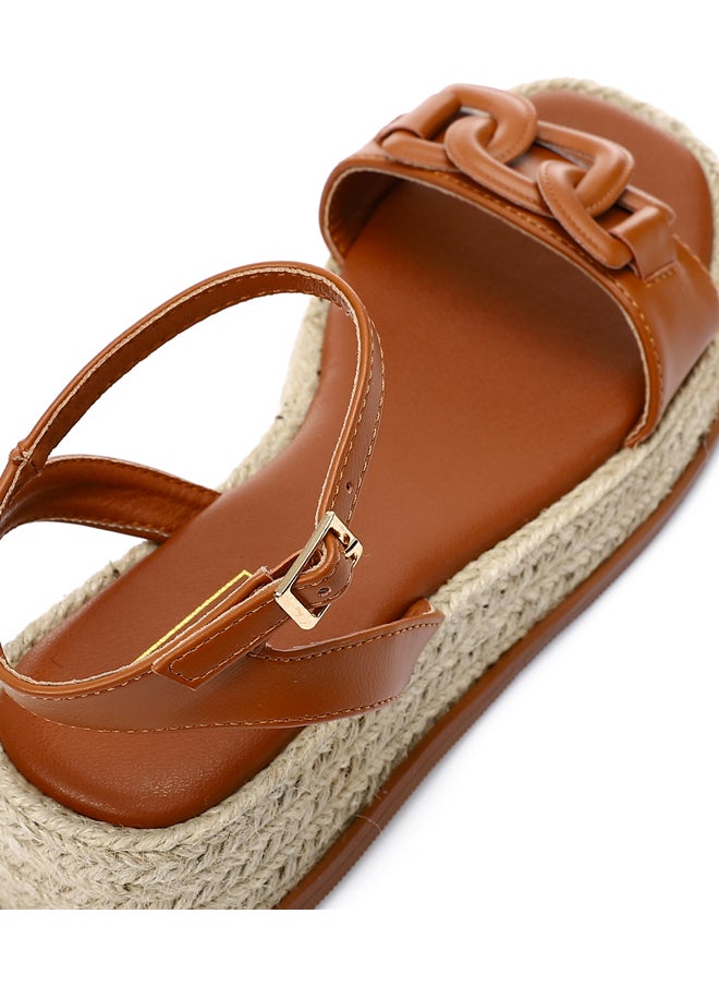 Camel Buckle Closure Wedge Sandals